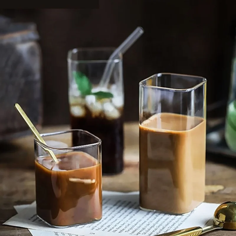 Wine Beer Juice - Square Simple Glass Cup Clear Cold