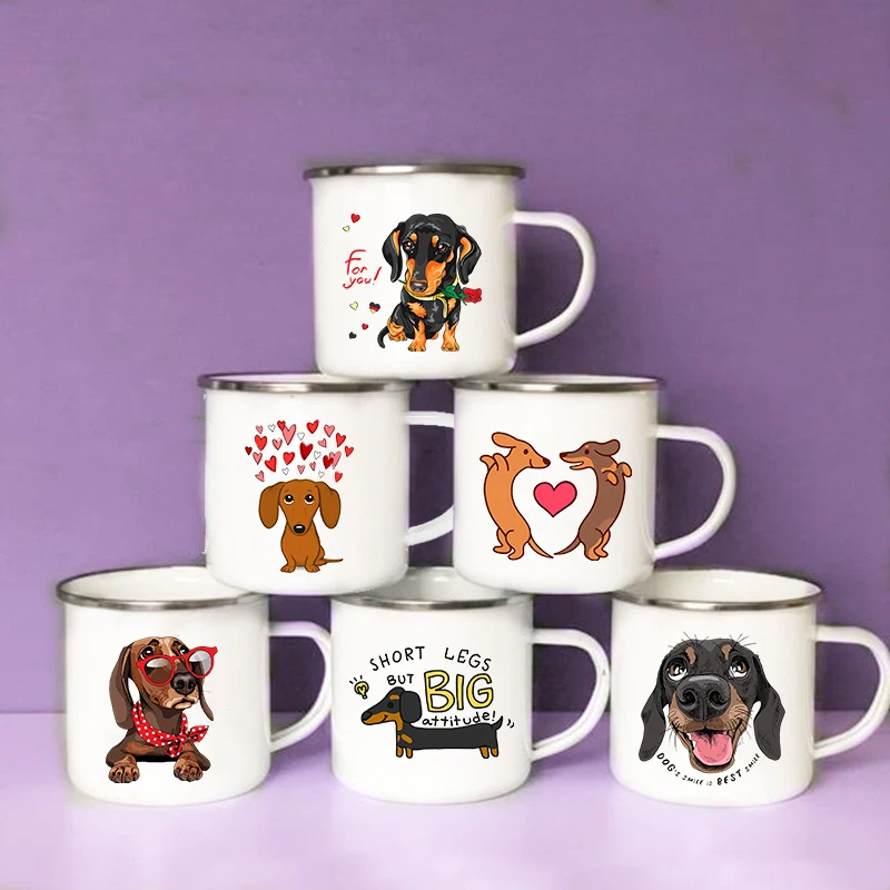 Wine Beer Juice - Funny Dachshund Print Creative Enamel Mug